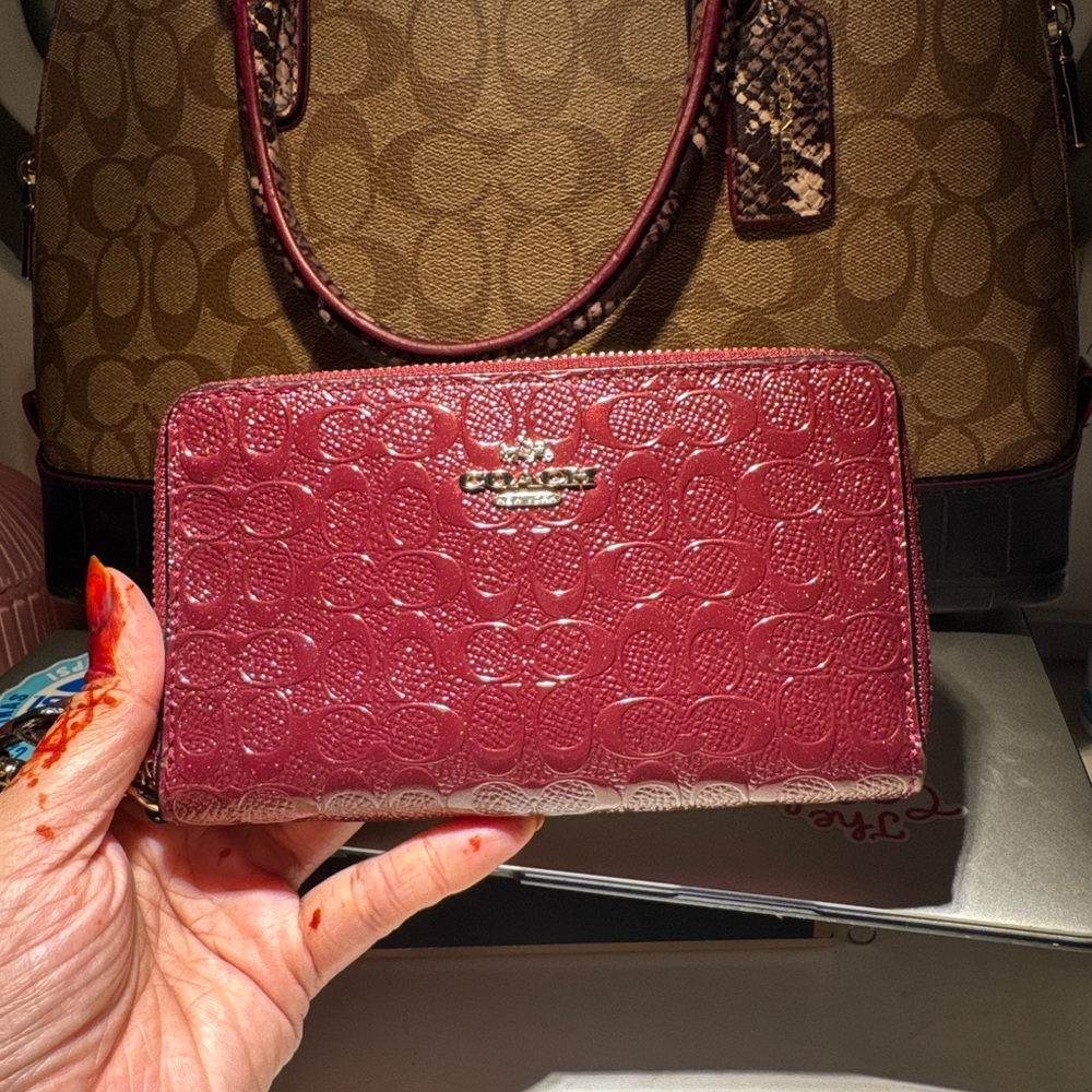 Coach Maroon Embossed Wallet